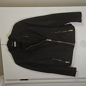 Calvin Klein size L moto jacket quilted faux leather with gold zipper detail